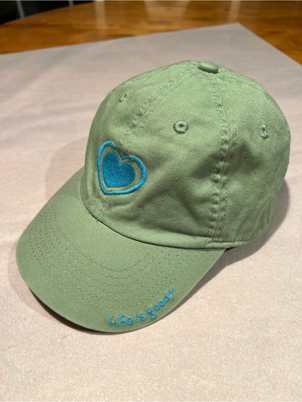 Life is Good Green Cotton Baseball Cap with Blue Heart Accent Toddler 2T - 4T
